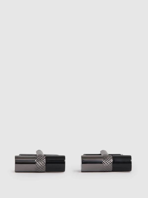 Reiss Gunmetal Tone & Onyx Onyx Barrel Cufflinks,