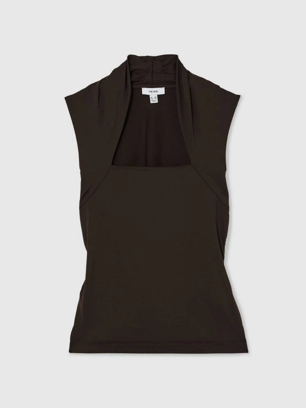 Reiss Harri Chocolate Brown Square-neck Ruched Sleeveless Top, 8, view 2