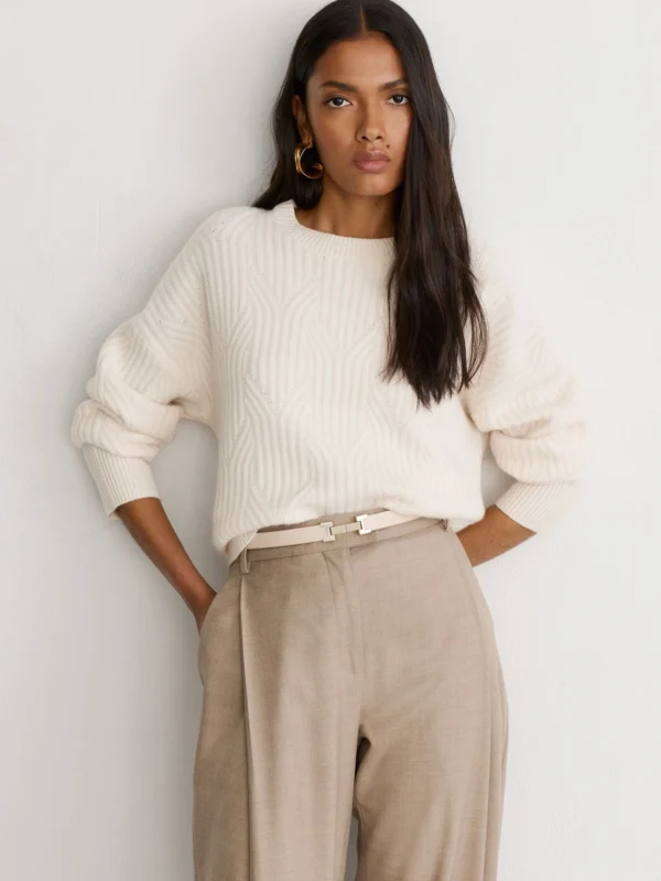Reiss Hayley Square Hinge Belt - Cream Leather Plain
