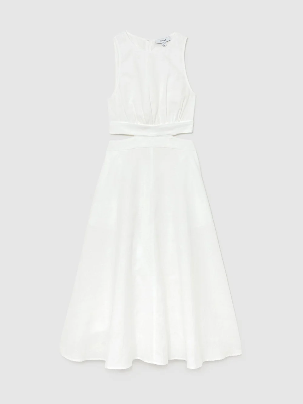 Reiss Hazel Petite Linen-cotton Cut-out Midi Dress, 10, view 2