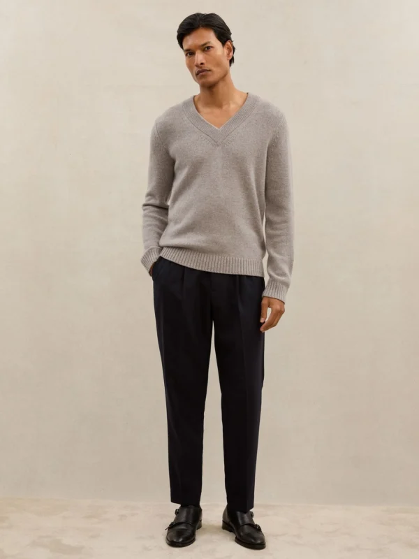 Reiss Heather Oatmeal Atelier Cashmere V-neck Jumper