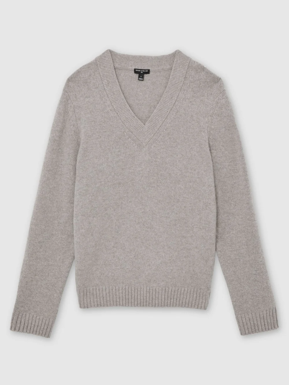 Reiss Heather Oatmeal Atelier Cashmere V-neck Jumper, view 2