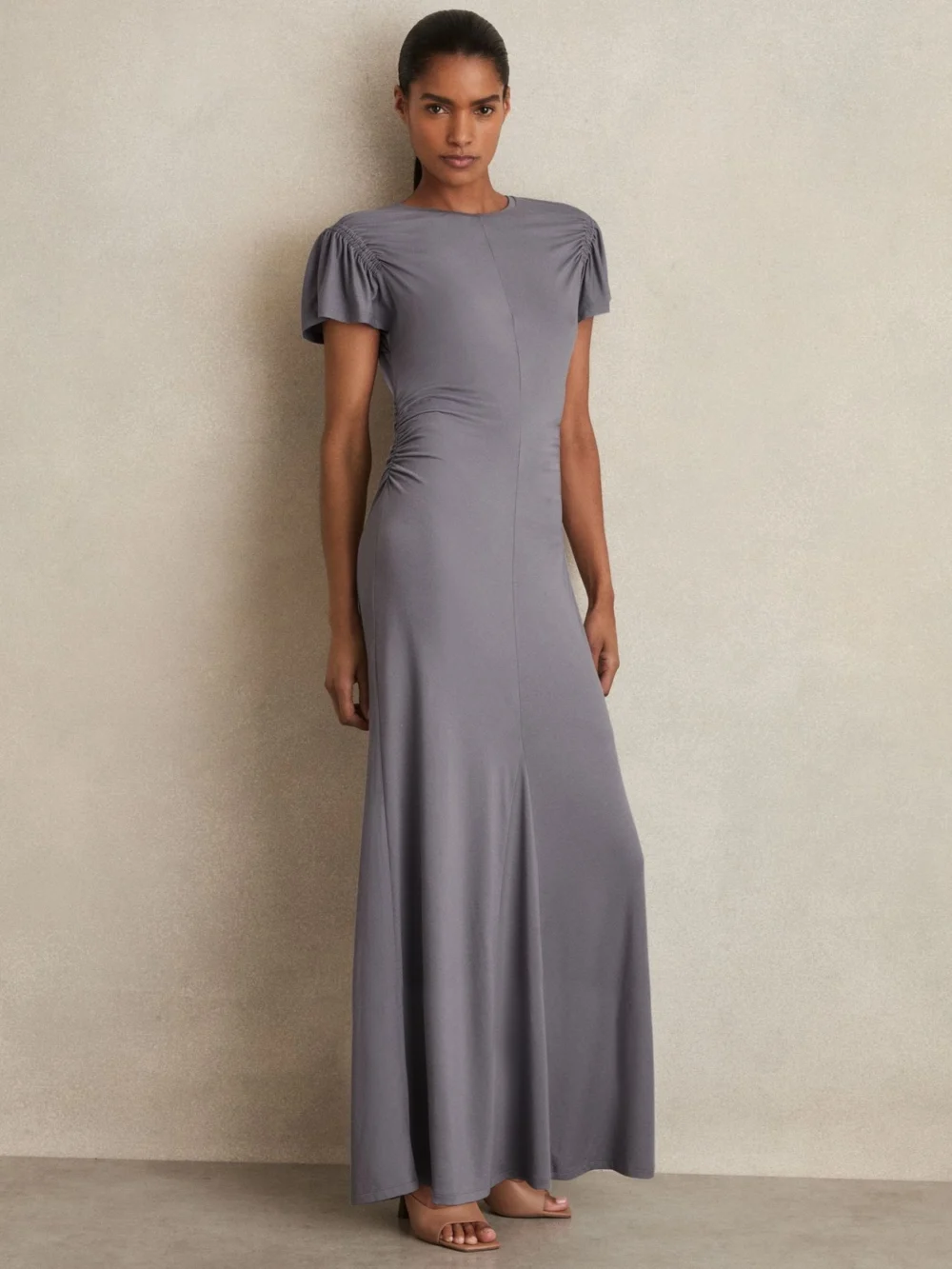 Reiss Helia Grey Blend Ruched Jersey Dress, 8 in light grey
