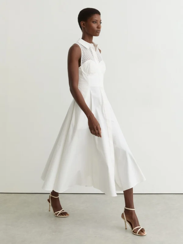 Reiss Hera Cotton Broderie-detail Midi Dress with Stretch, 12