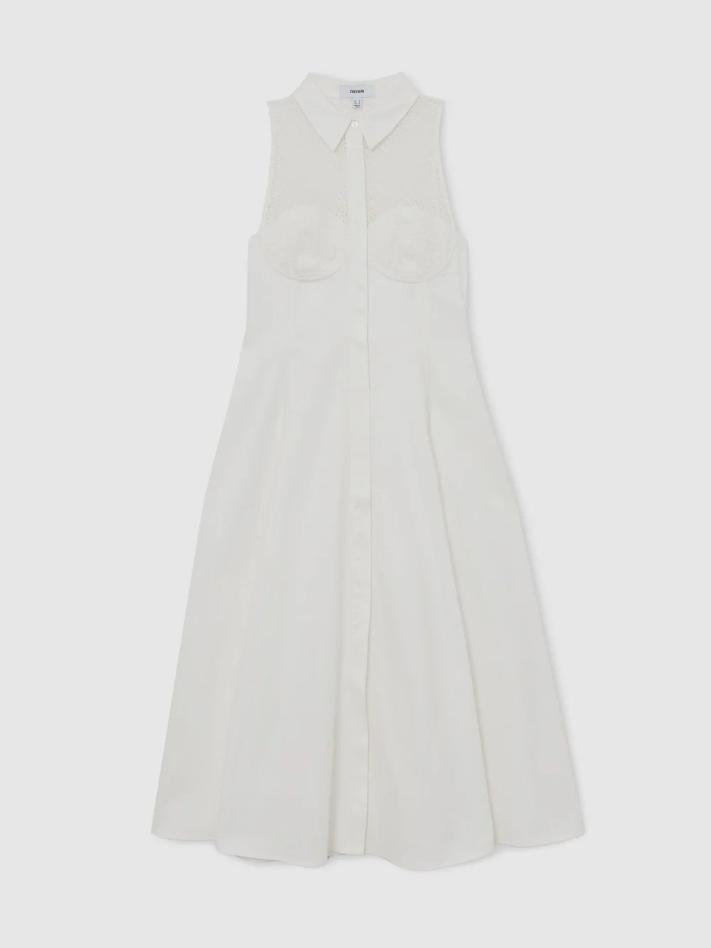 Reiss Hera Cotton Broderie-detail Midi Dress with Stretch, 12, view 2