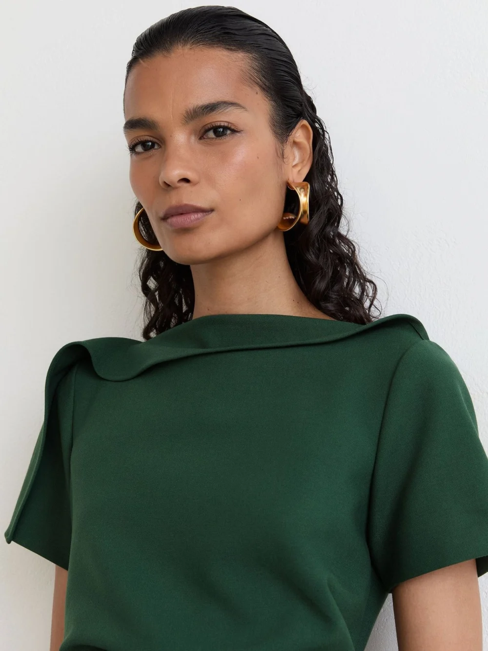 Reiss Hilary Teal Green Ruched-detail Boat-neck Midi Dress, 12, view 3