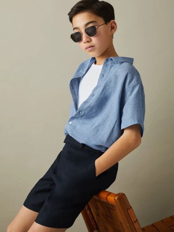 Reiss Holiday Shirt Linen Marl Texture in Blue