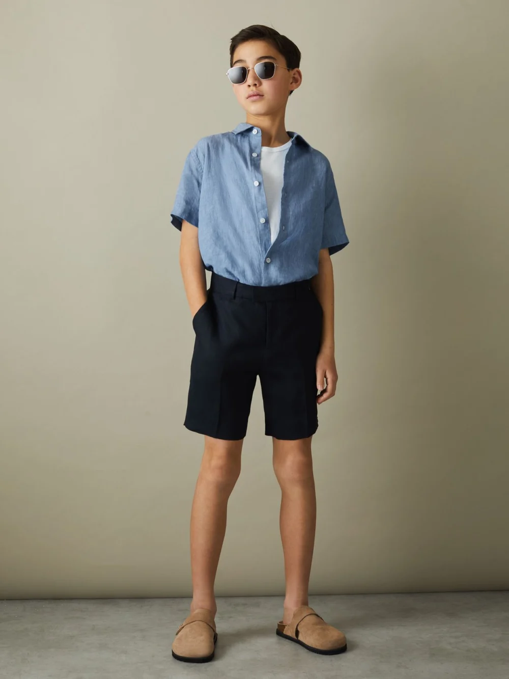 Reiss Holiday Shirt Linen Marl Texture in Sky Blue, view 3