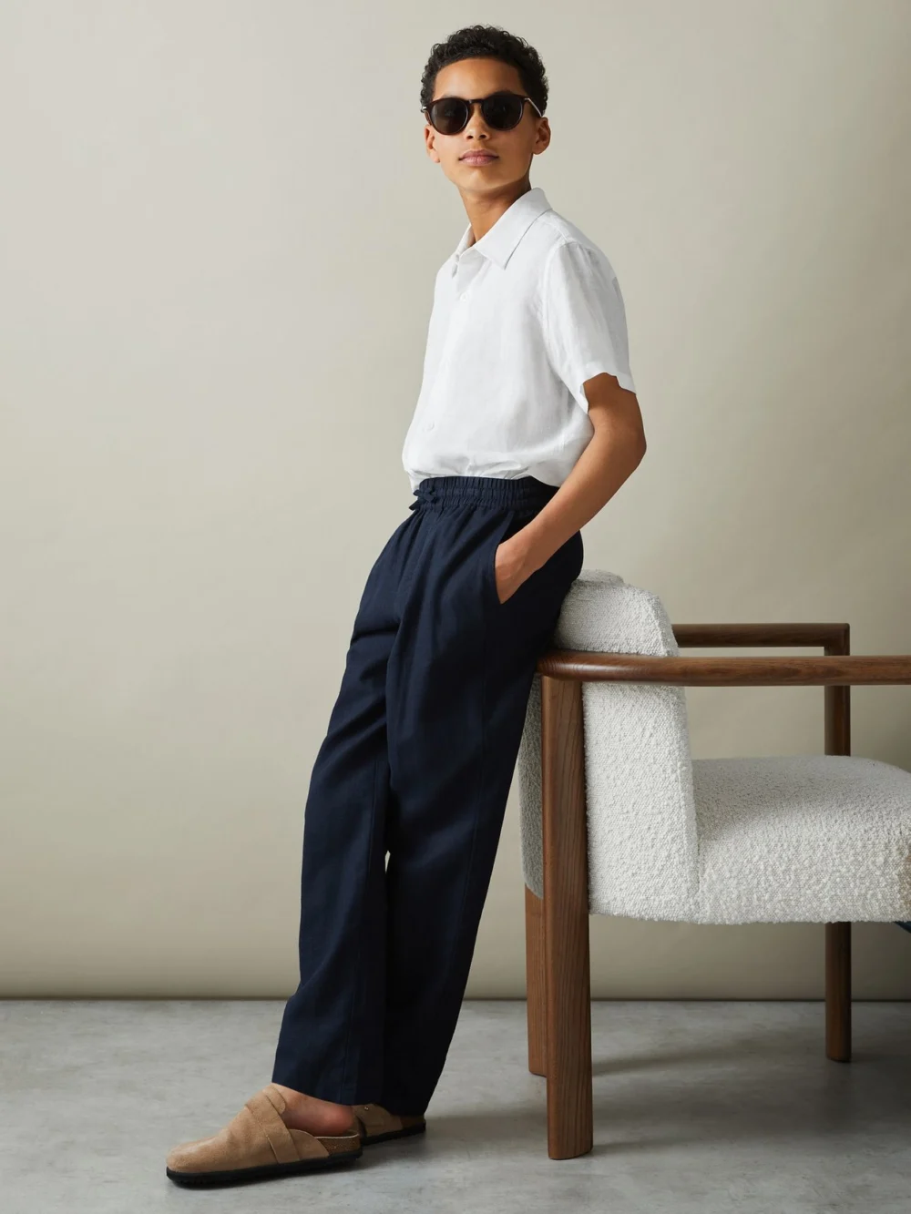 Reiss Holiday Shirt Linen Marl Texture in White