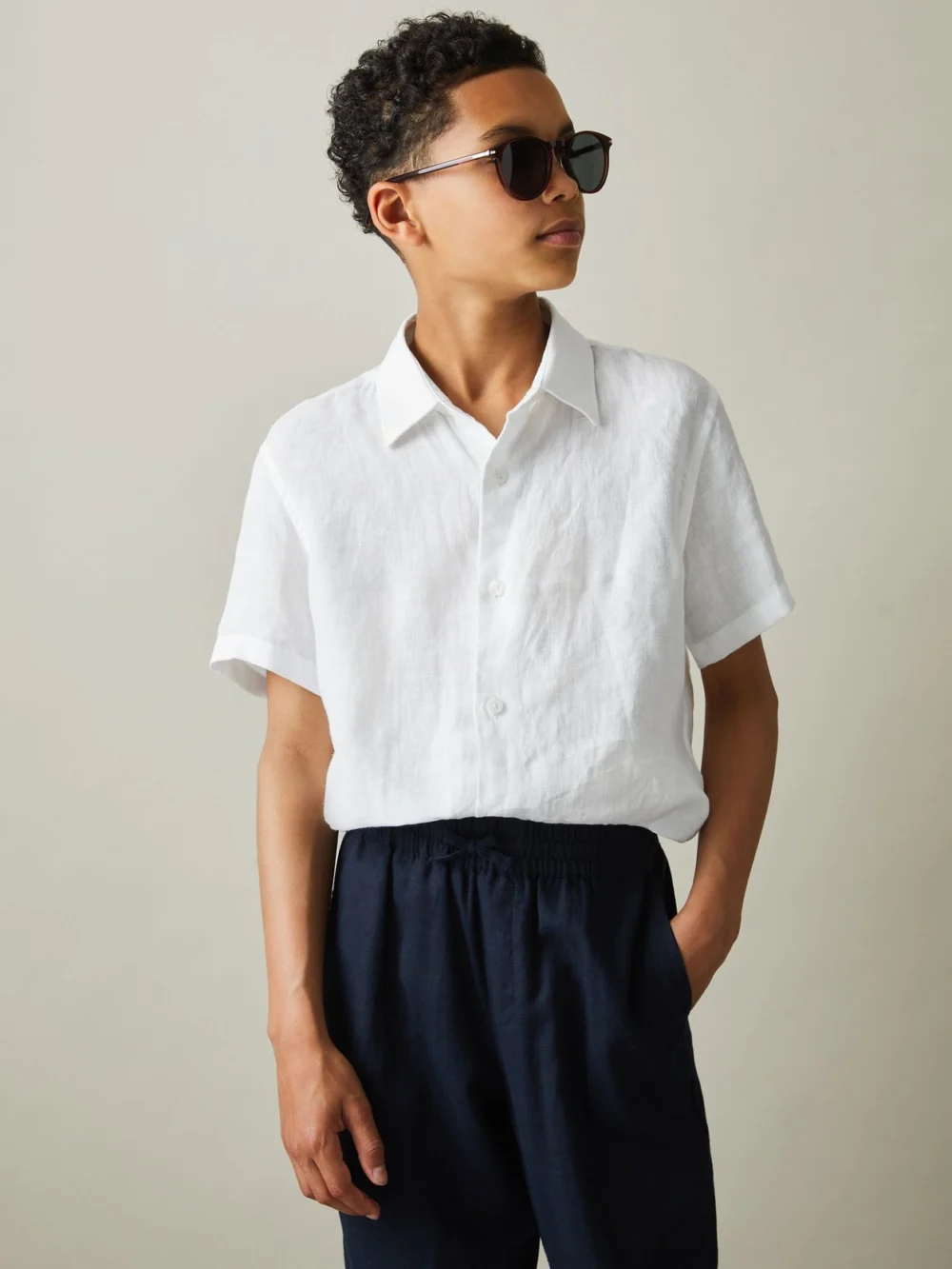 Reiss Holiday Shirt Linen Marl Texture in White, view 3
