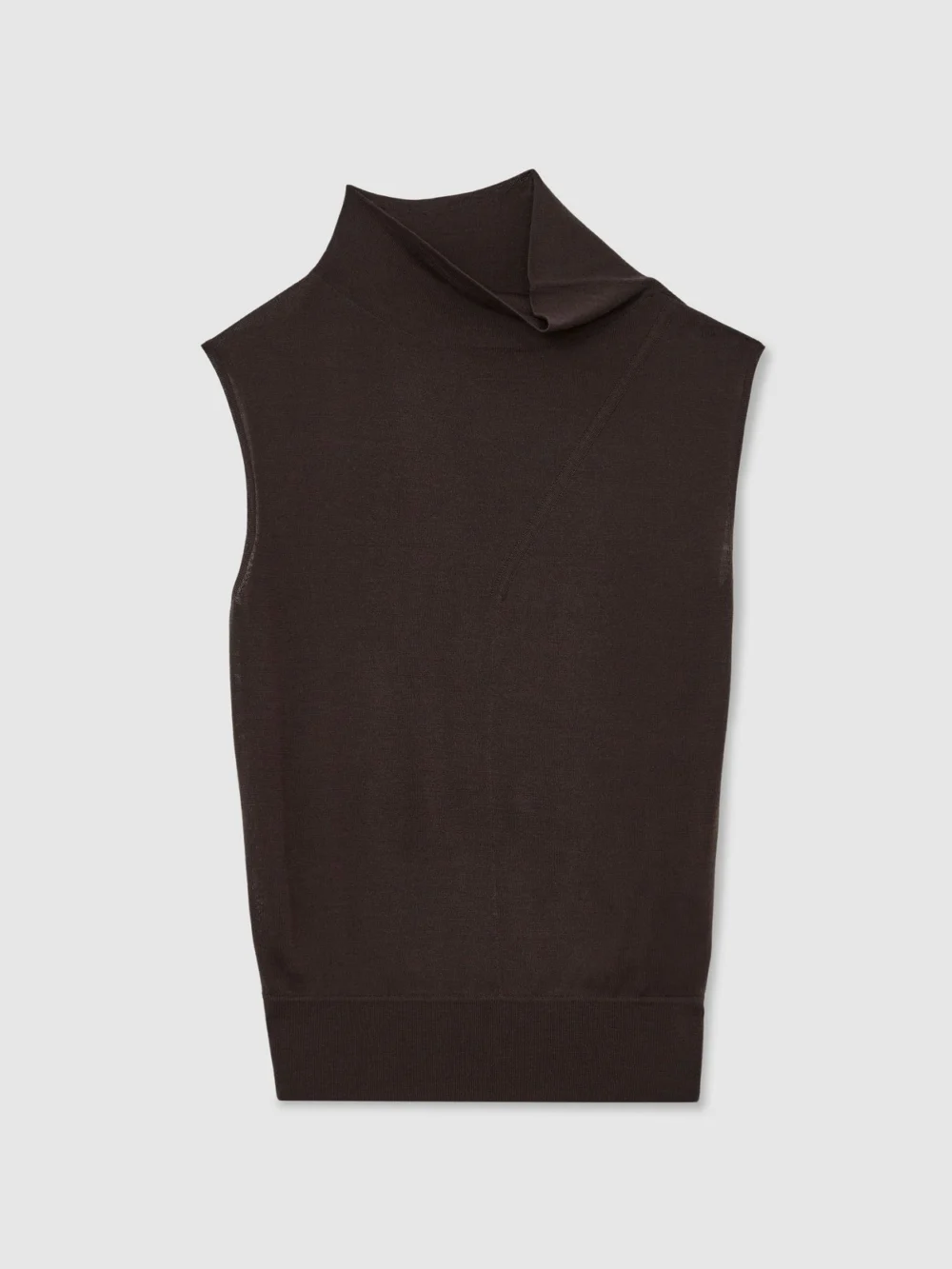 Reiss Honey Chocolate Brown Ultra-soft Merino Wool Funnel-neck Vest, XL, view 2