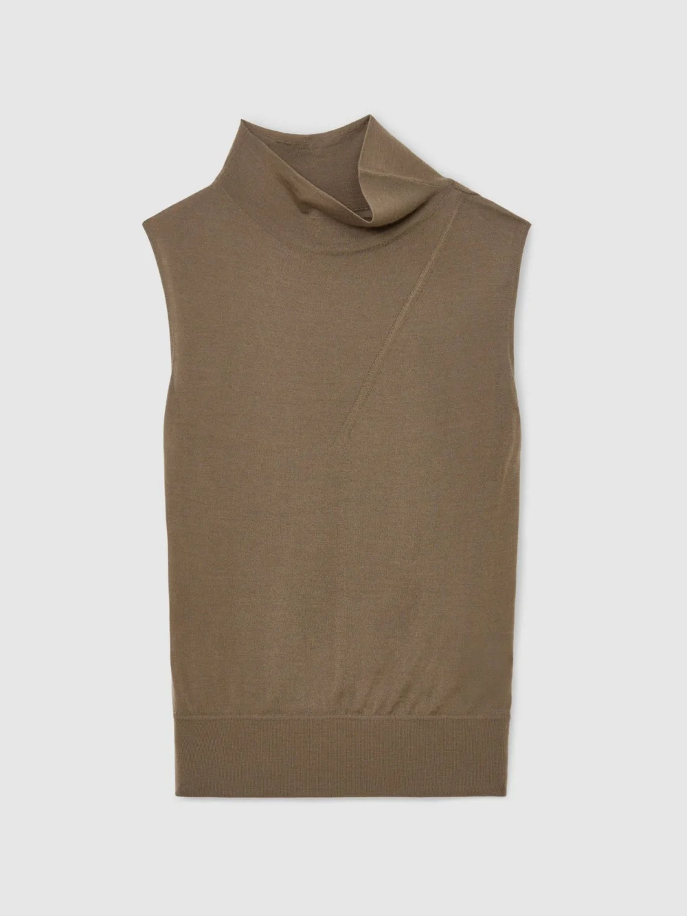 Reiss Honey Khaki Green Ultra-soft Merino Wool Funnel-neck Vest, view 2