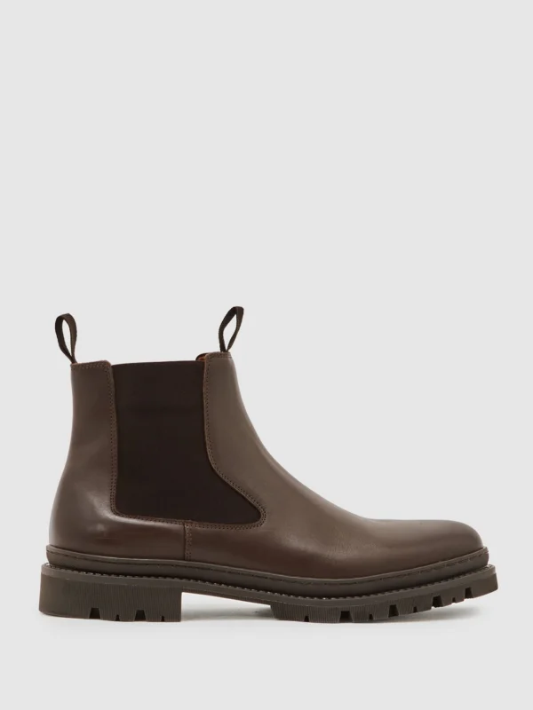 Reiss Huxley Men's Dark Brown Leather Chelsea Boots