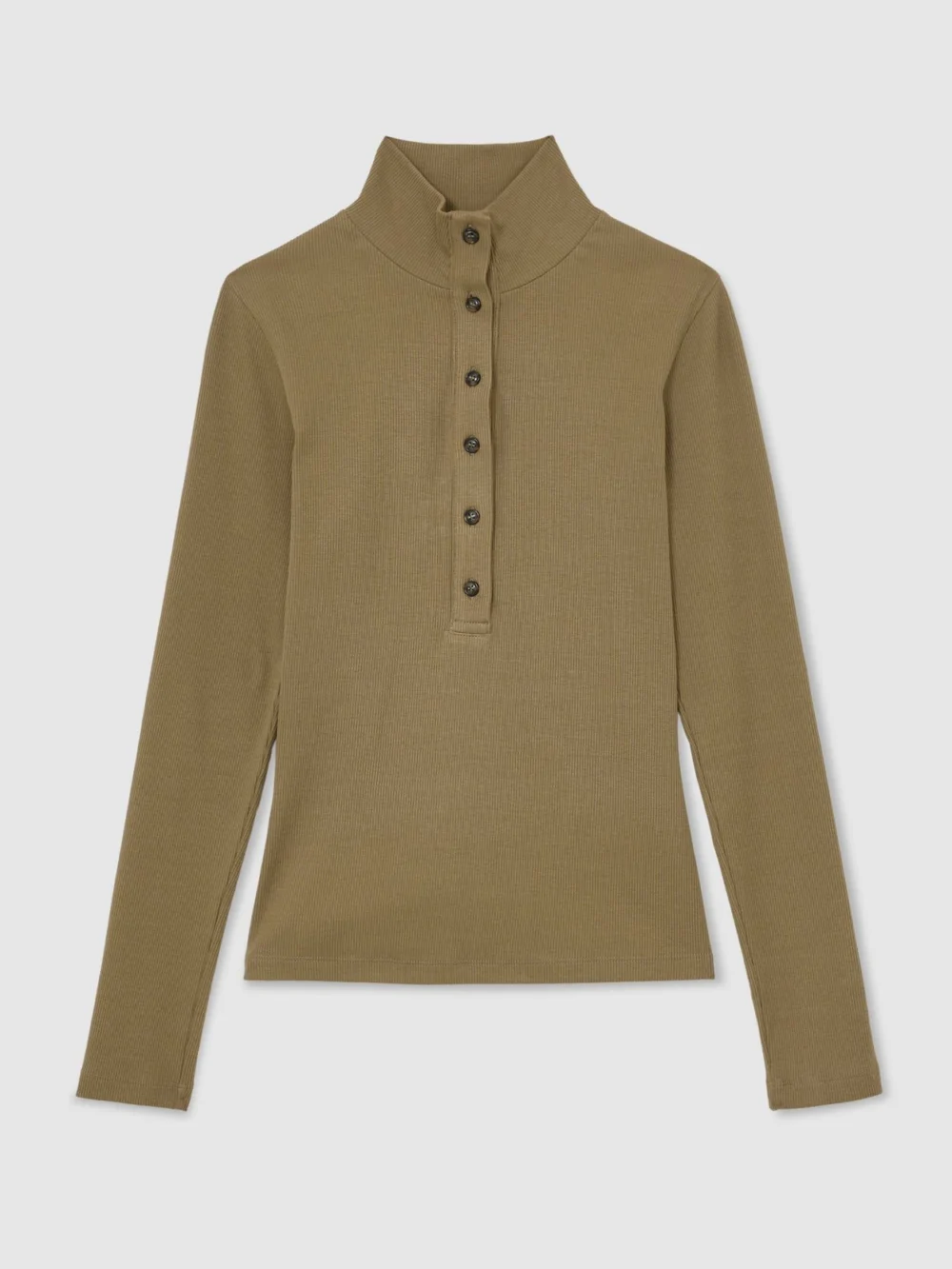 Reiss Ida Khaki Green Ida Cotton-stretch Funnel-neck Top, view 2