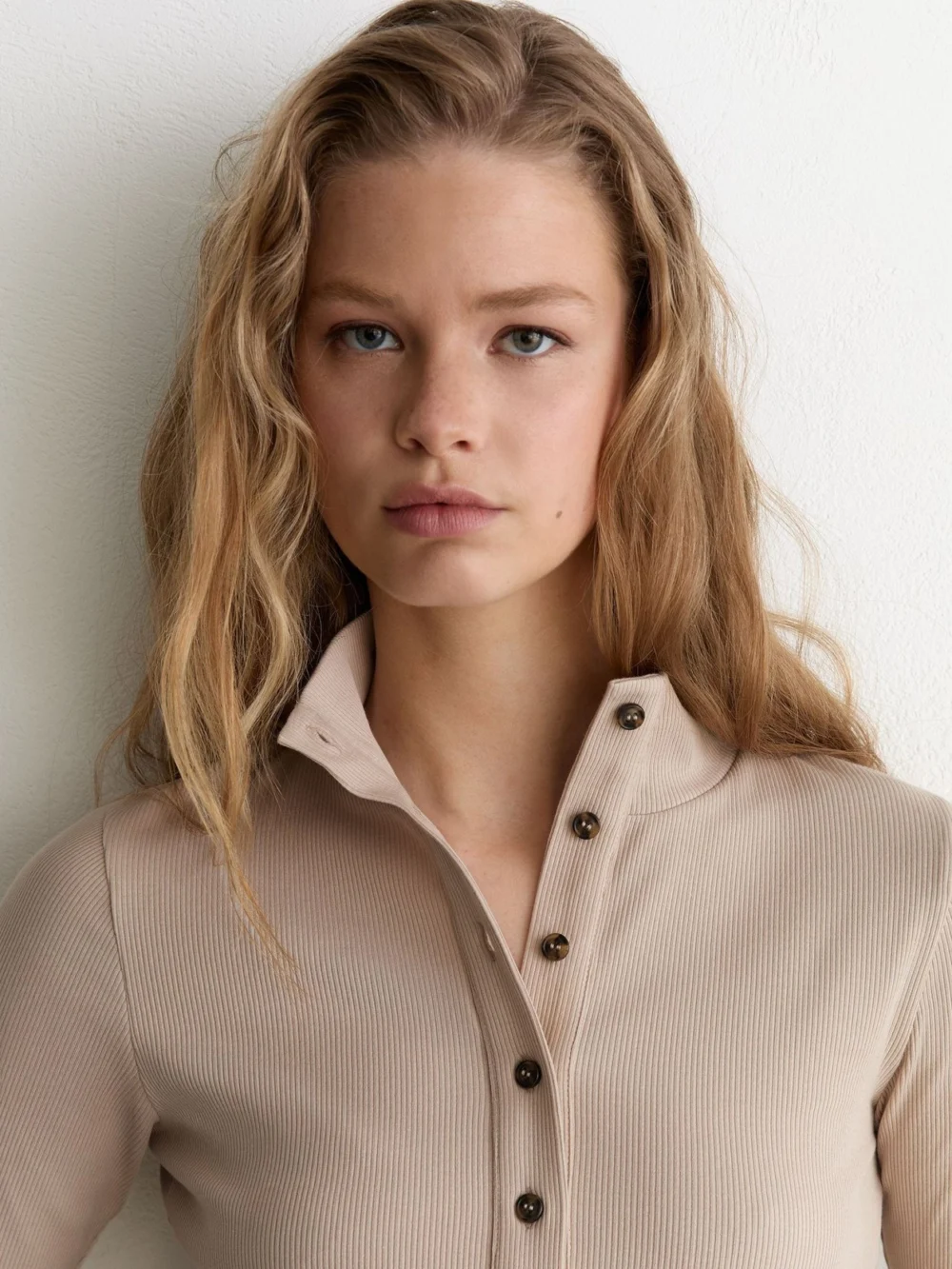 Reiss Ida Neutral Ida Cotton-stretch Funnel-neck Top, XL in beige