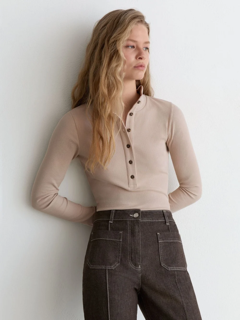 Reiss Ida Neutral Ida Cotton-stretch Funnel-neck Top, XL, view 4