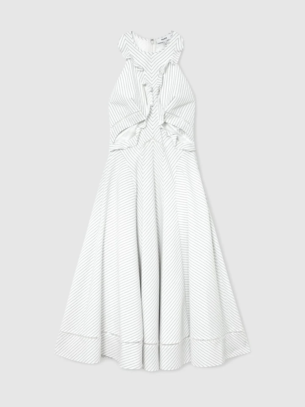 Reiss Ilse White Striped Ruffle-trim Midi Dress, 4, view 2
