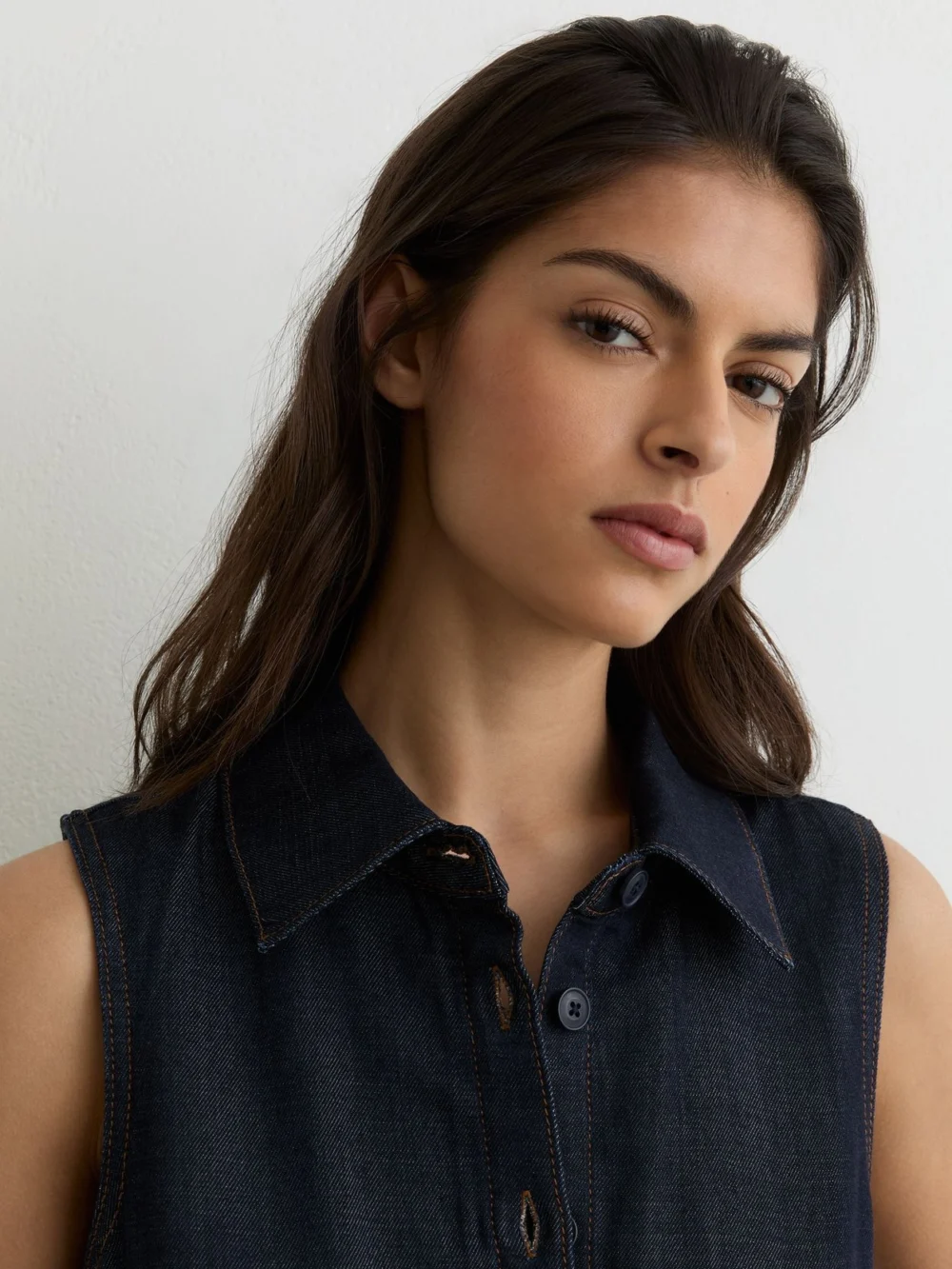 Reiss Indigo Blue Button-front Belted Denim Midi Dress, view 3
