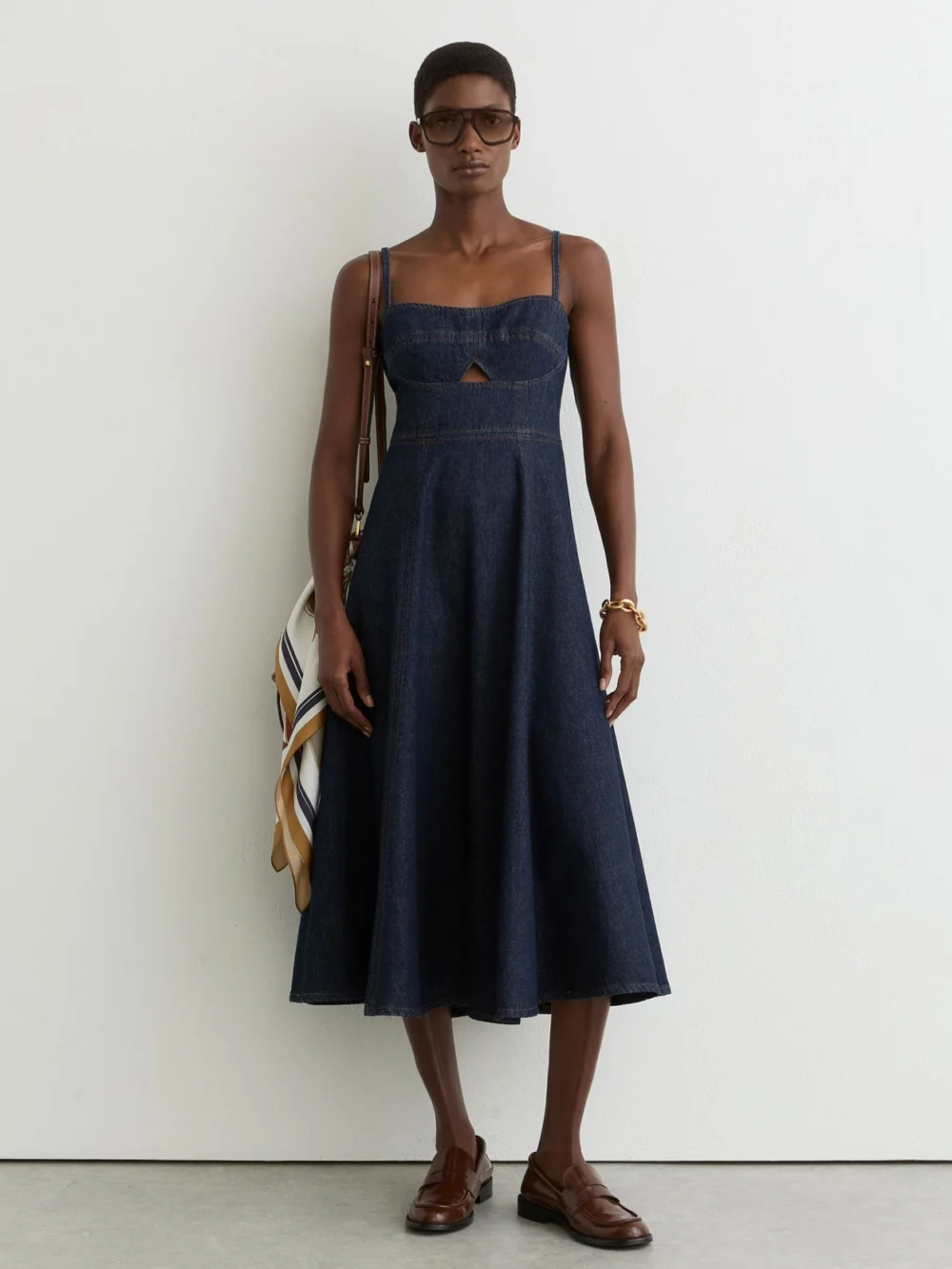Reiss Indigo Blue Denim Fit-and-flare Midi Dress