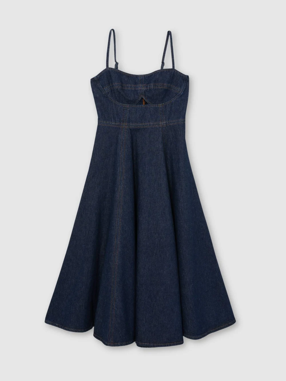 Reiss Indigo Blue Denim Fit-and-flare Midi Dress, view 2