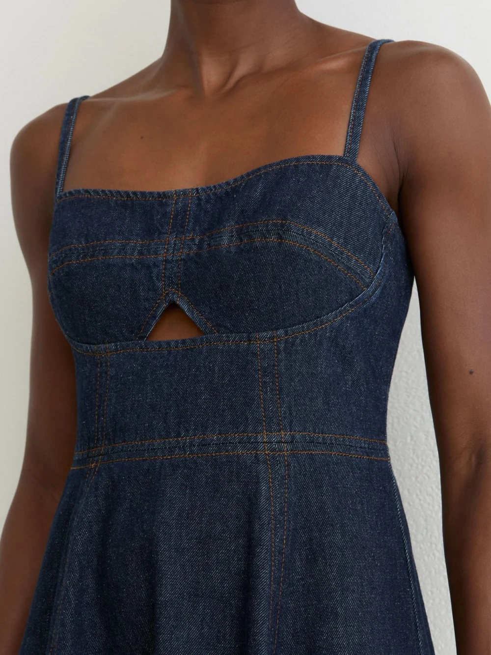 Reiss Indigo Blue Denim Fit-and-flare Midi Dress, view 4