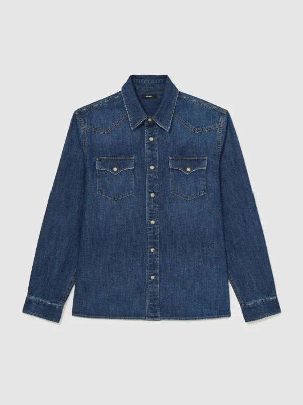 Reiss Indigo Blue Denim Western Regular-fit Shirt