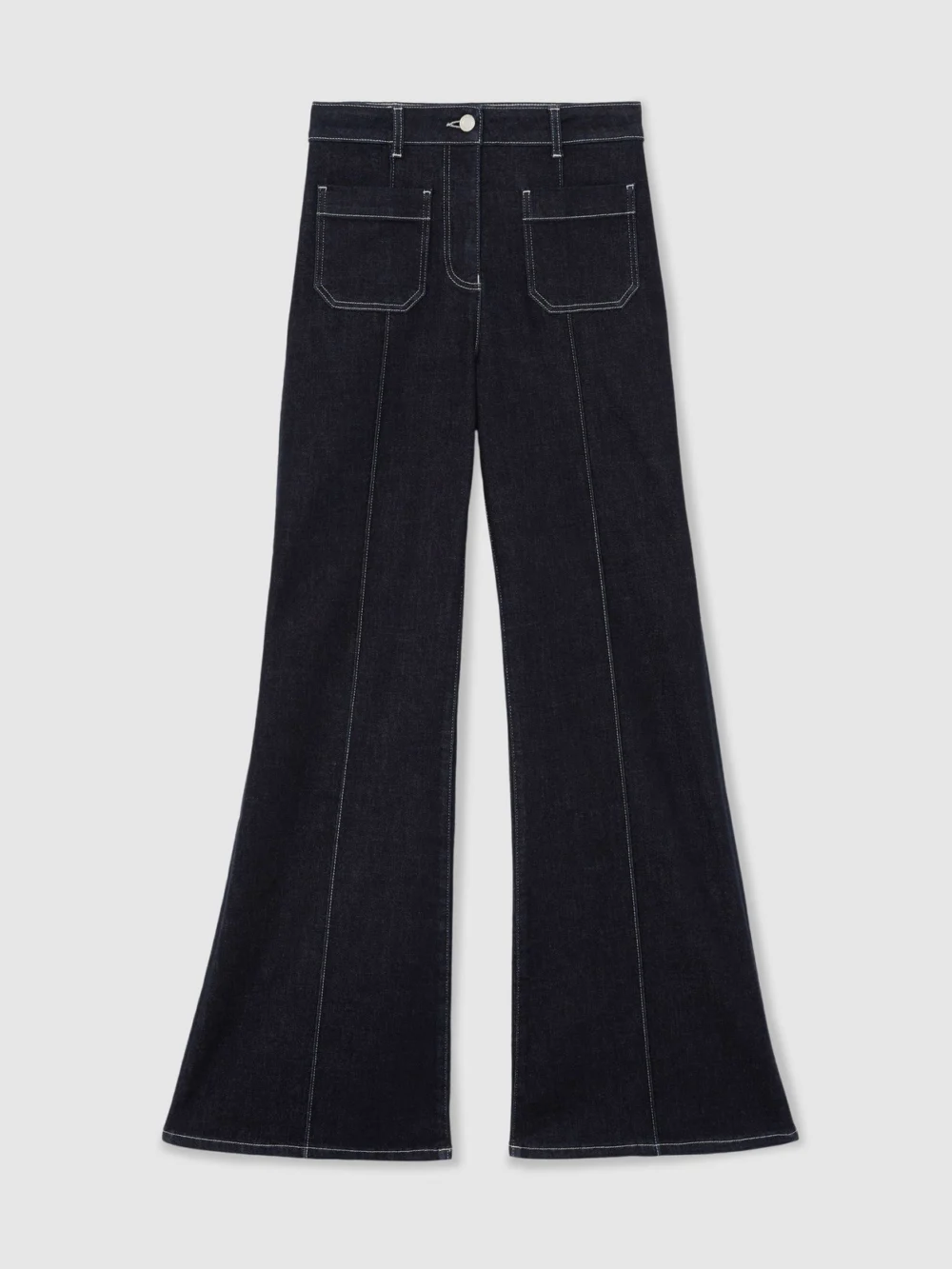 Reiss Indigo Blue Petite Patch-pocket Flared Jeans, view 6