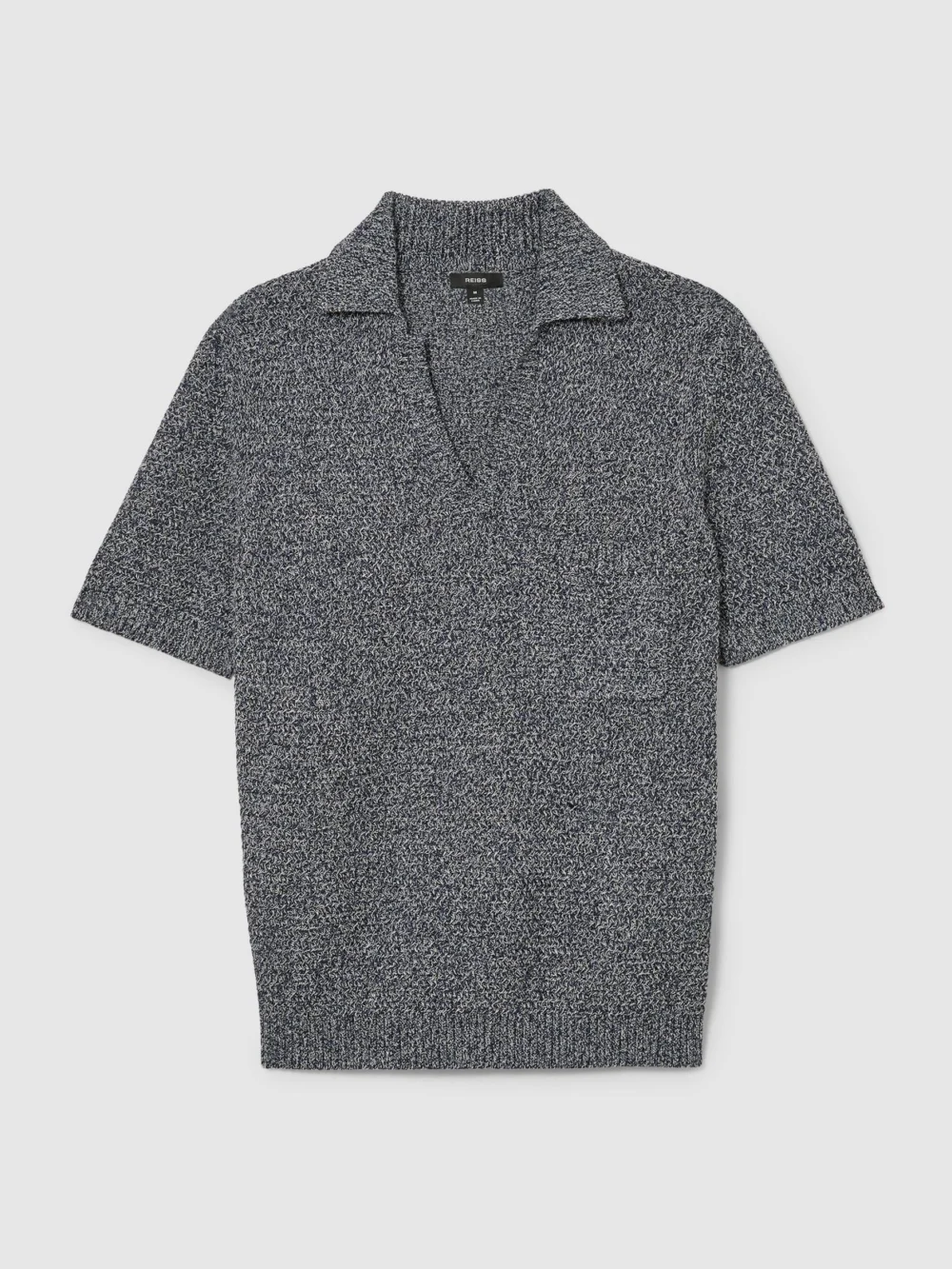 Reiss Indigo Blue Speckle-knit Open-collar Polo Jumper, view 2