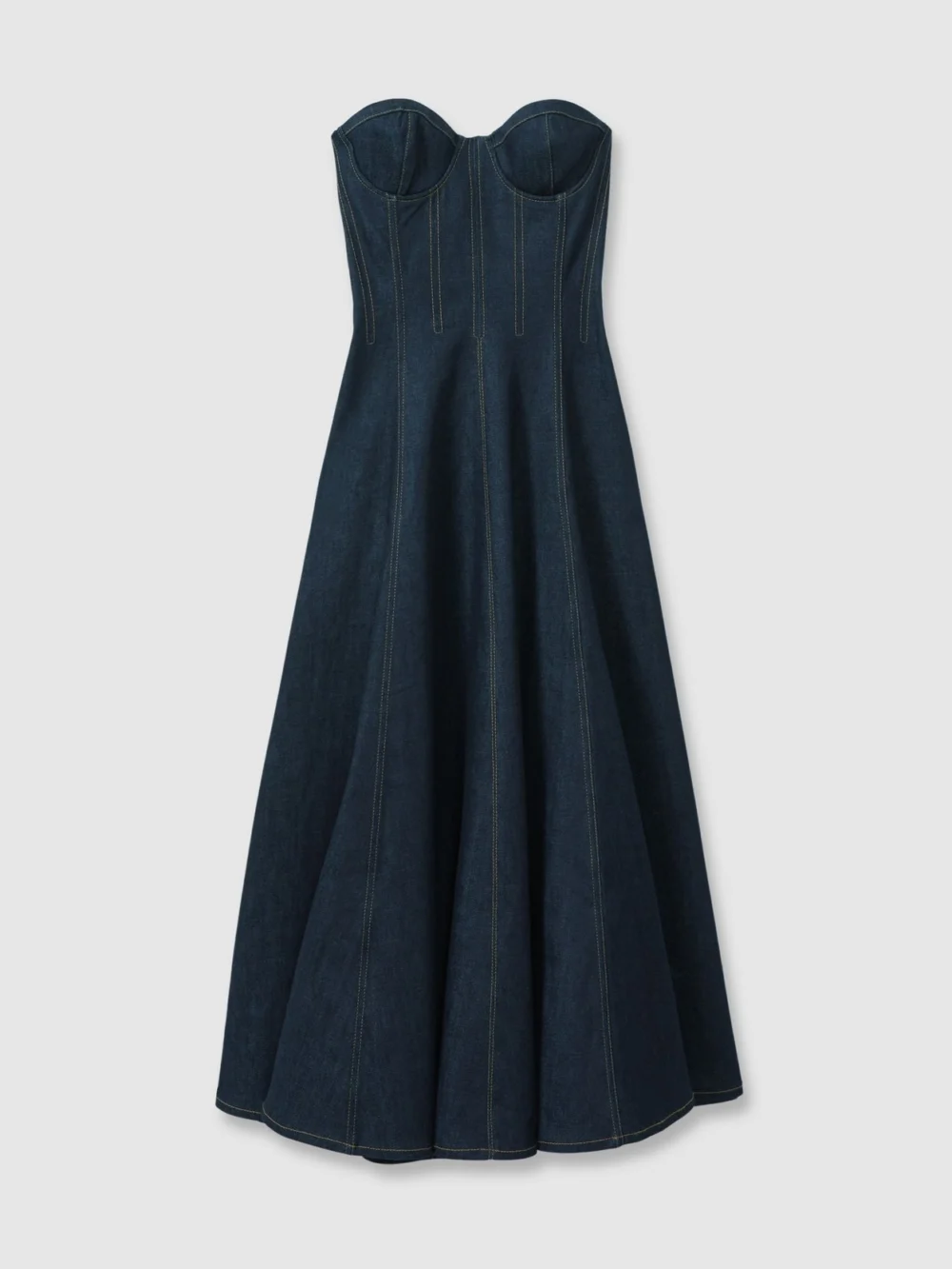 Reiss Indigo Blue Strapless Structured Denim Midi Dress, view 2