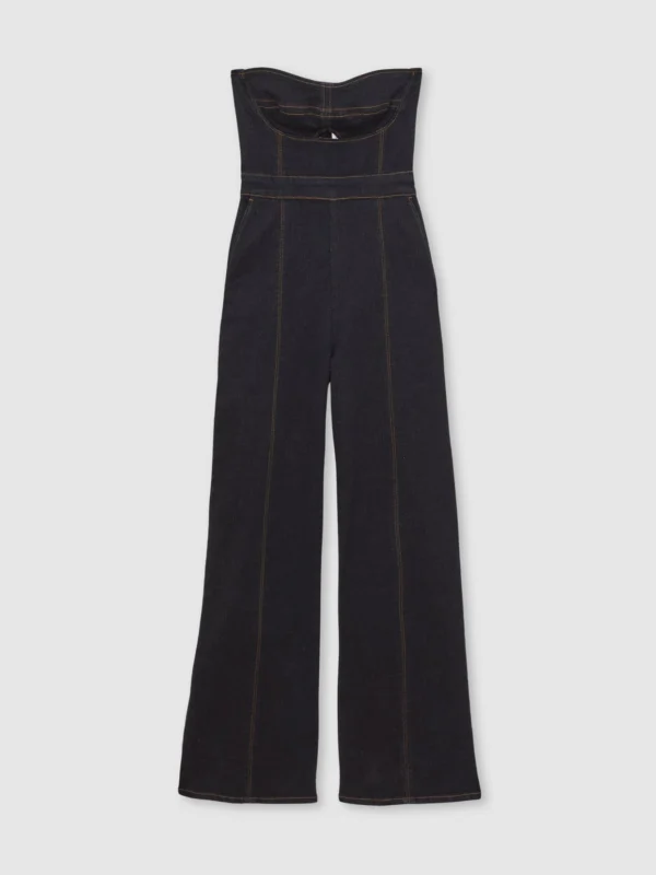 Reiss Indigo Blue Strapless Wide Leg Denim Jumpsuit