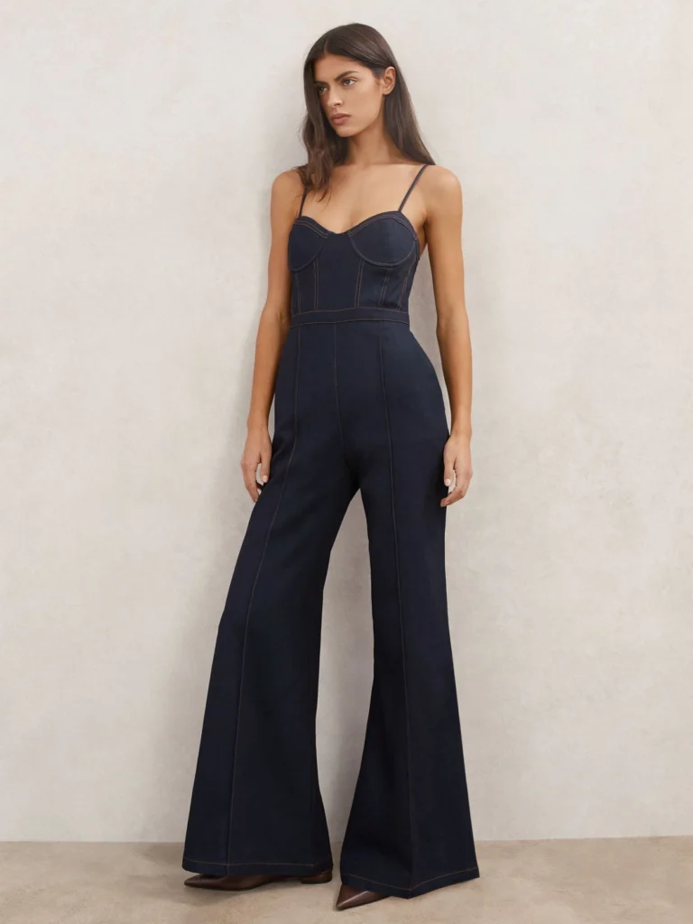 Reiss Indigo Blue Wide-leg Bustier Denim Jumpsuit