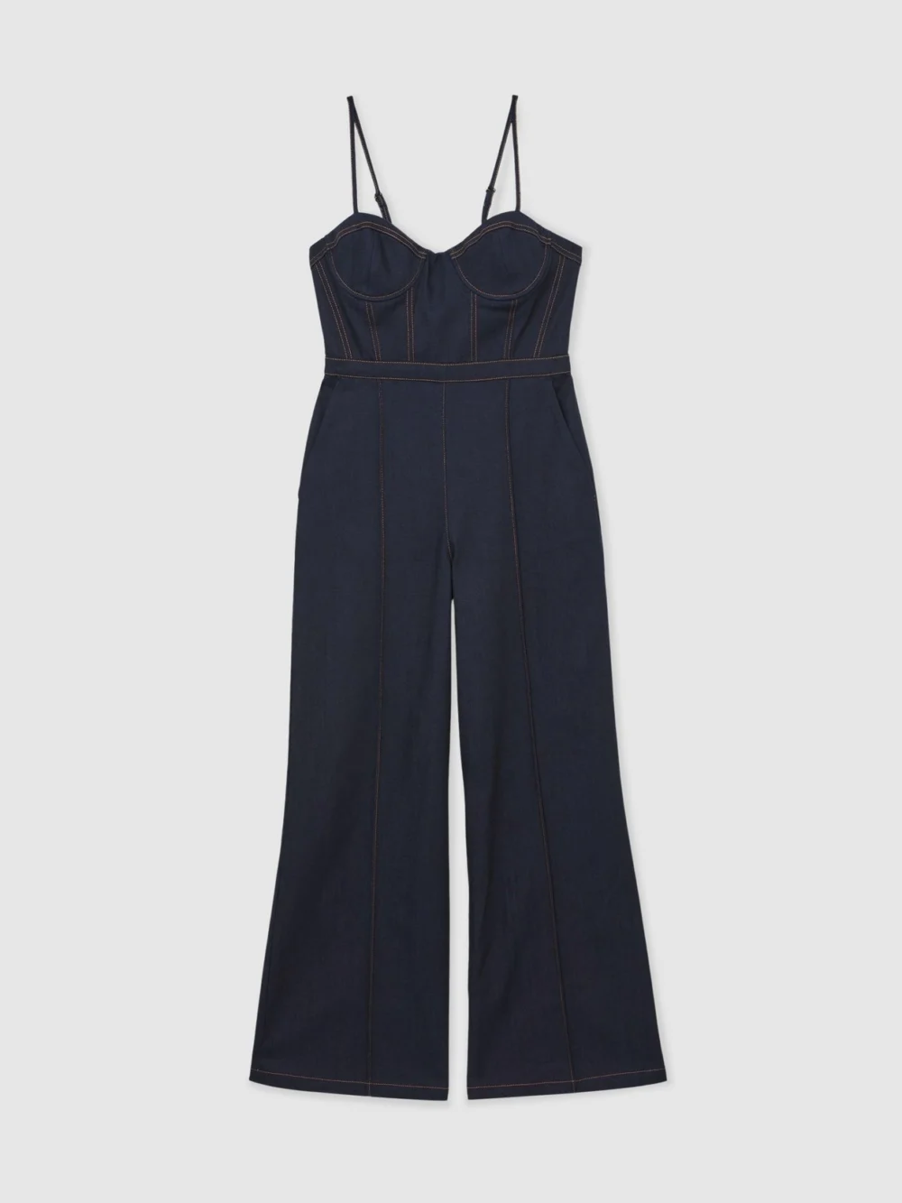Reiss Indigo Blue Wide-leg Bustier Denim Jumpsuit, view 2