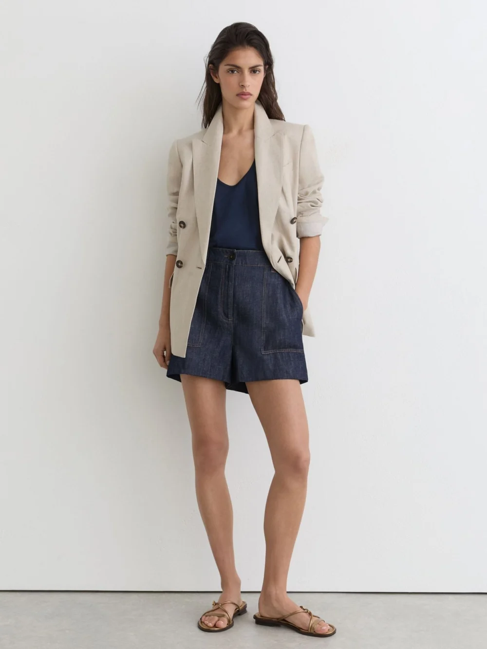 Reiss Indigo Linen Chambray Shorts