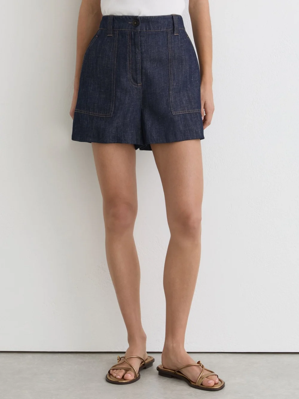 Reiss Indigo Linen Chambray Shorts, view 4