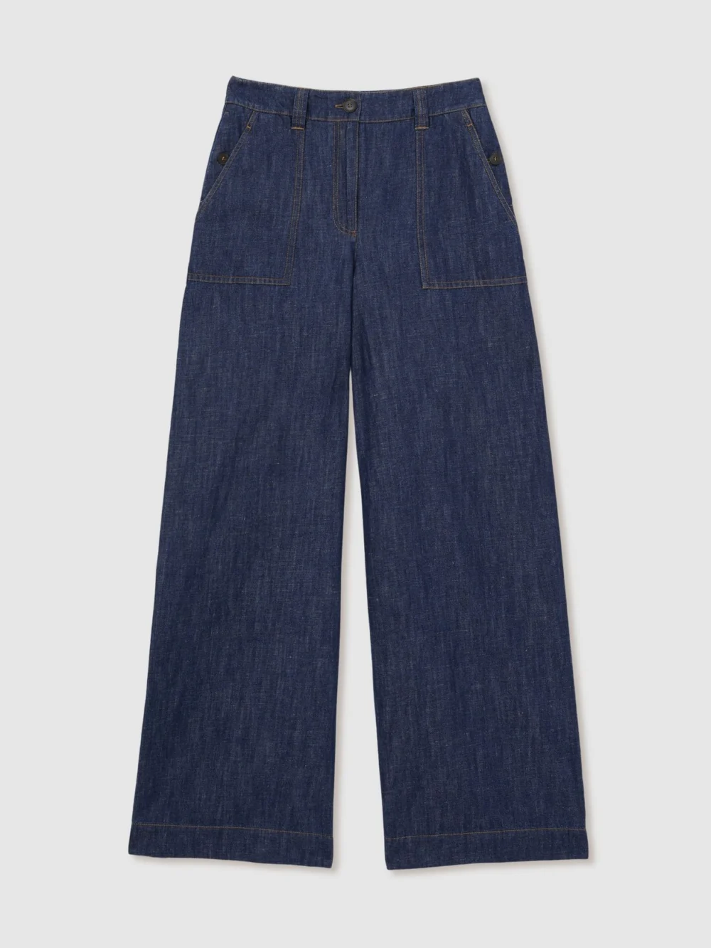 Reiss Indigo Linen Wide-leg Trousers, view 2