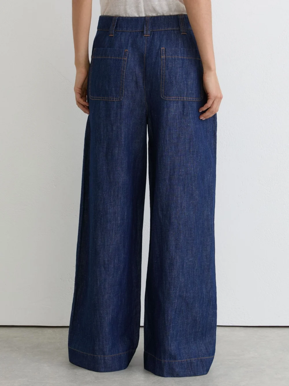 Reiss Indigo Linen Wide-leg Trousers, view 4