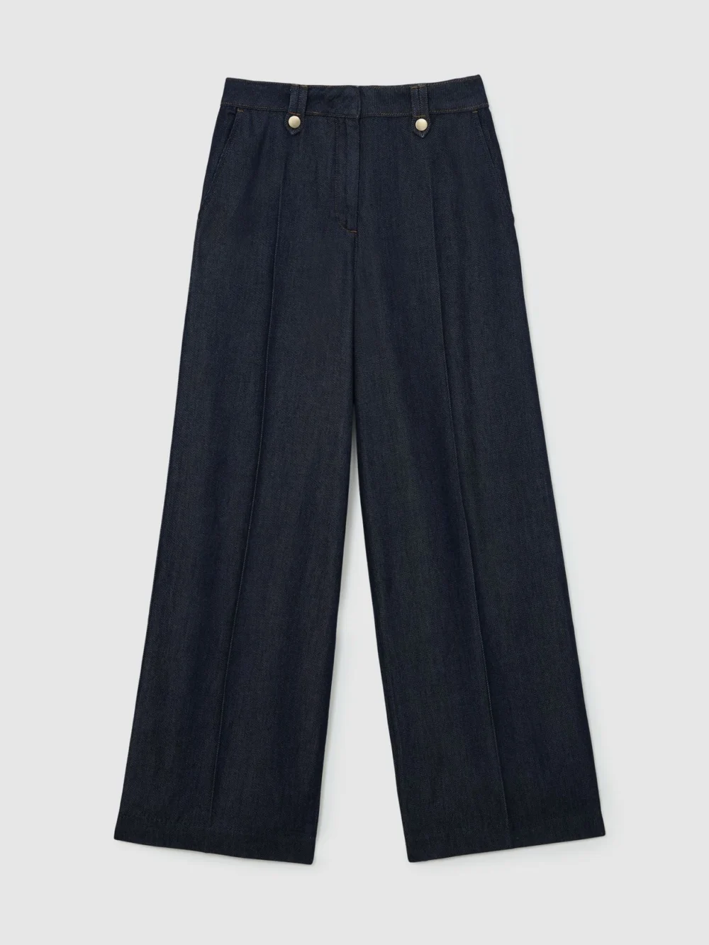 Reiss Indigo Lyocell Topstitched Wide-leg Trousers, view 2
