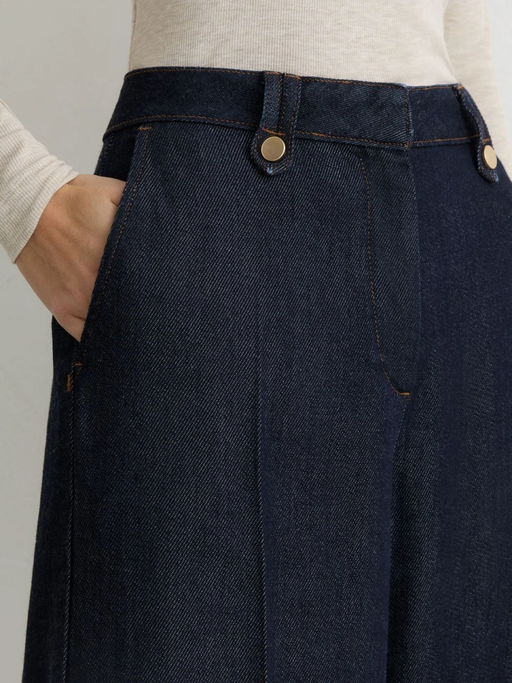 Reiss Indigo Lyocell Topstitched Wide-leg Trousers, view 4