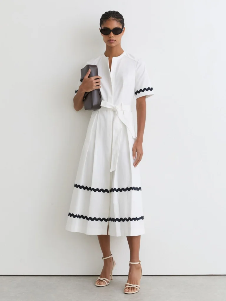 Reiss Isabelle Stretch-cotton Wave-trim Midi Dress, 6