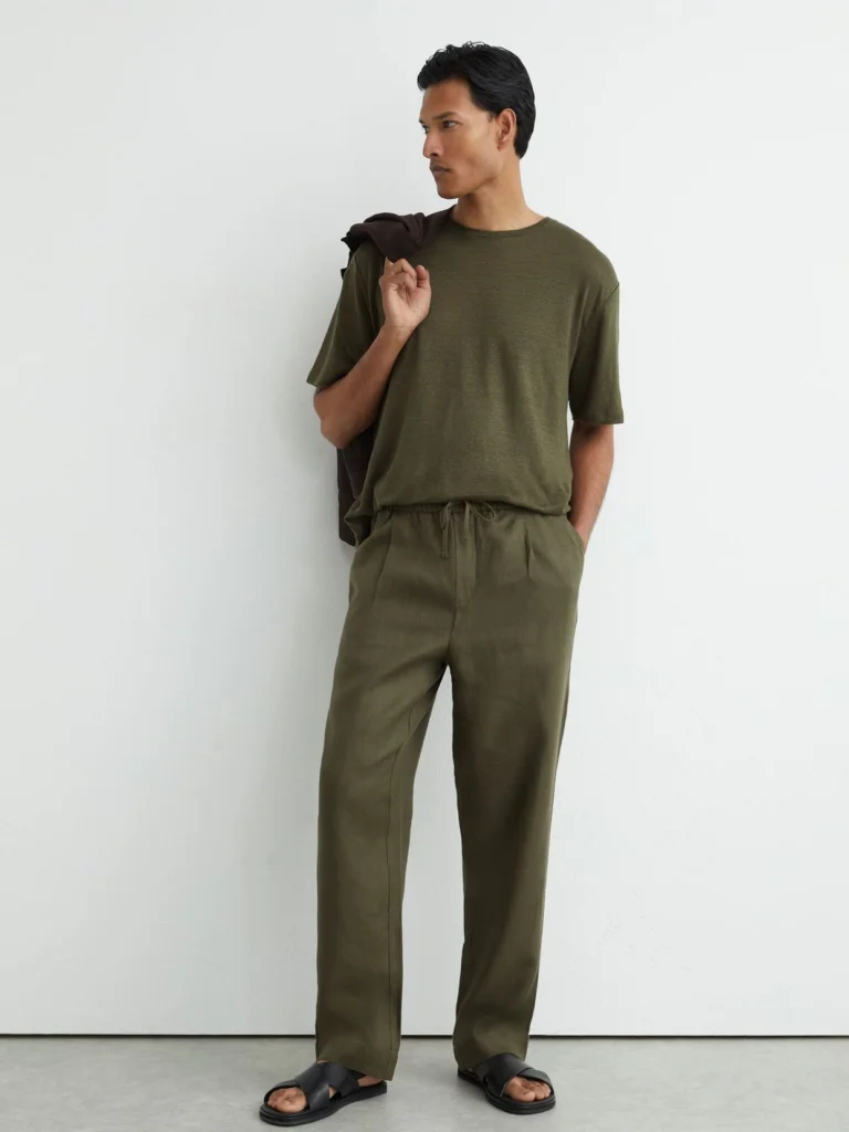 Reiss Ivy Green Linen Relaxed-fit Drawstring Trousers