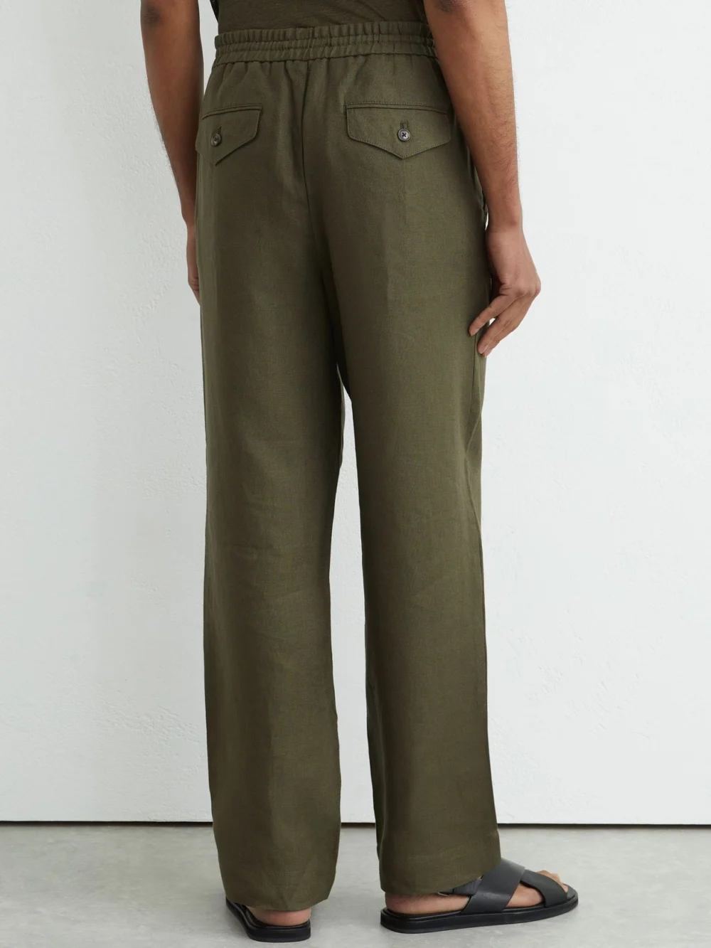 Reiss Ivy Green Linen Relaxed-fit Drawstring Trousers, view 4