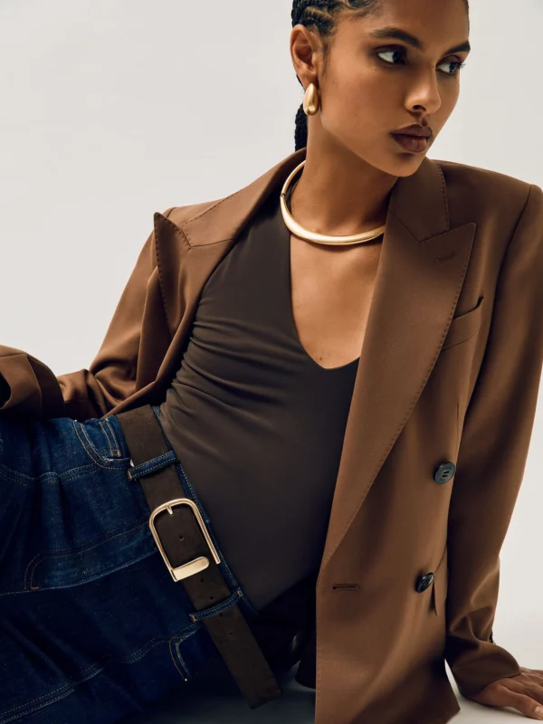 Reiss Iyla Belt Leather Plain in Chocolate