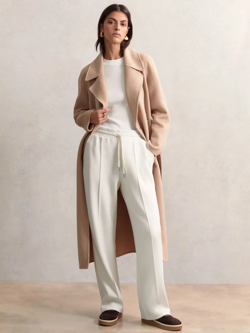 Reiss Jemma Women's Petite Premium Interlock Wide-leg Joggers in ivory