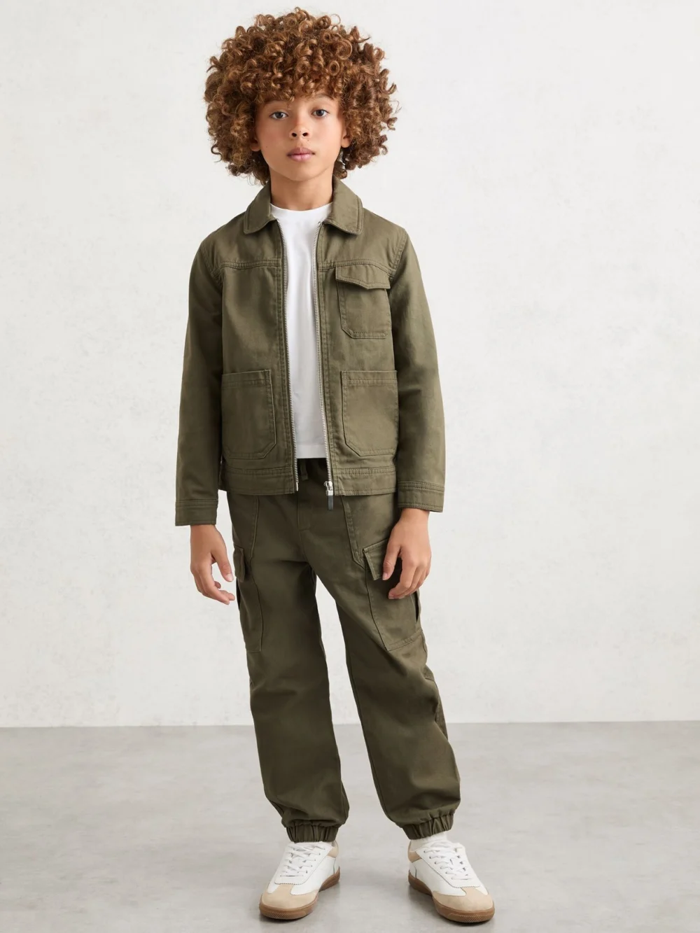 Reiss Khaki 3-9 yrs Cotton Zip-through Utility Jacket