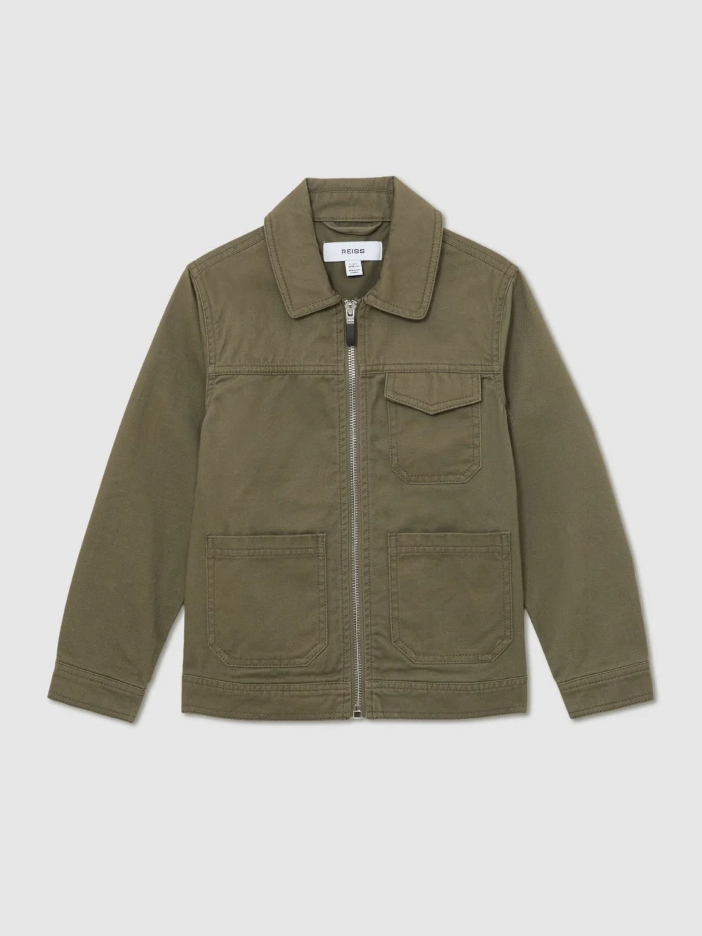 Reiss Khaki 3-9 yrs Cotton Zip-through Utility Jacket, view 2
