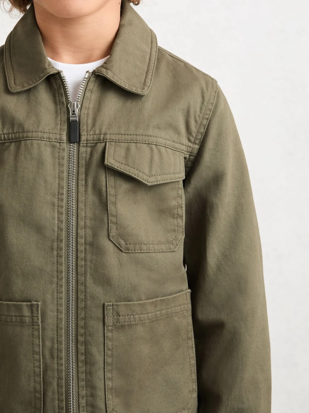 Reiss Khaki 3-9 yrs Cotton Zip-through Utility Jacket, view 4