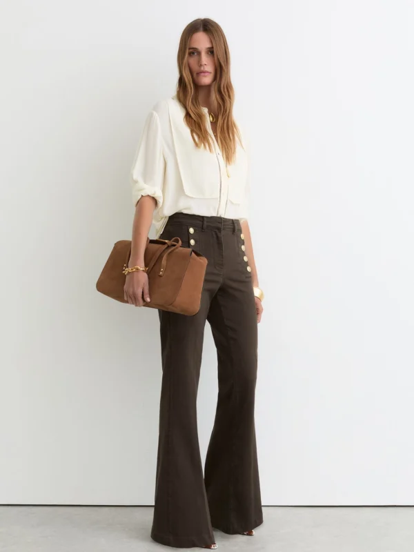 Reiss Khaki Green Button-detail High-rise Flared Jeans