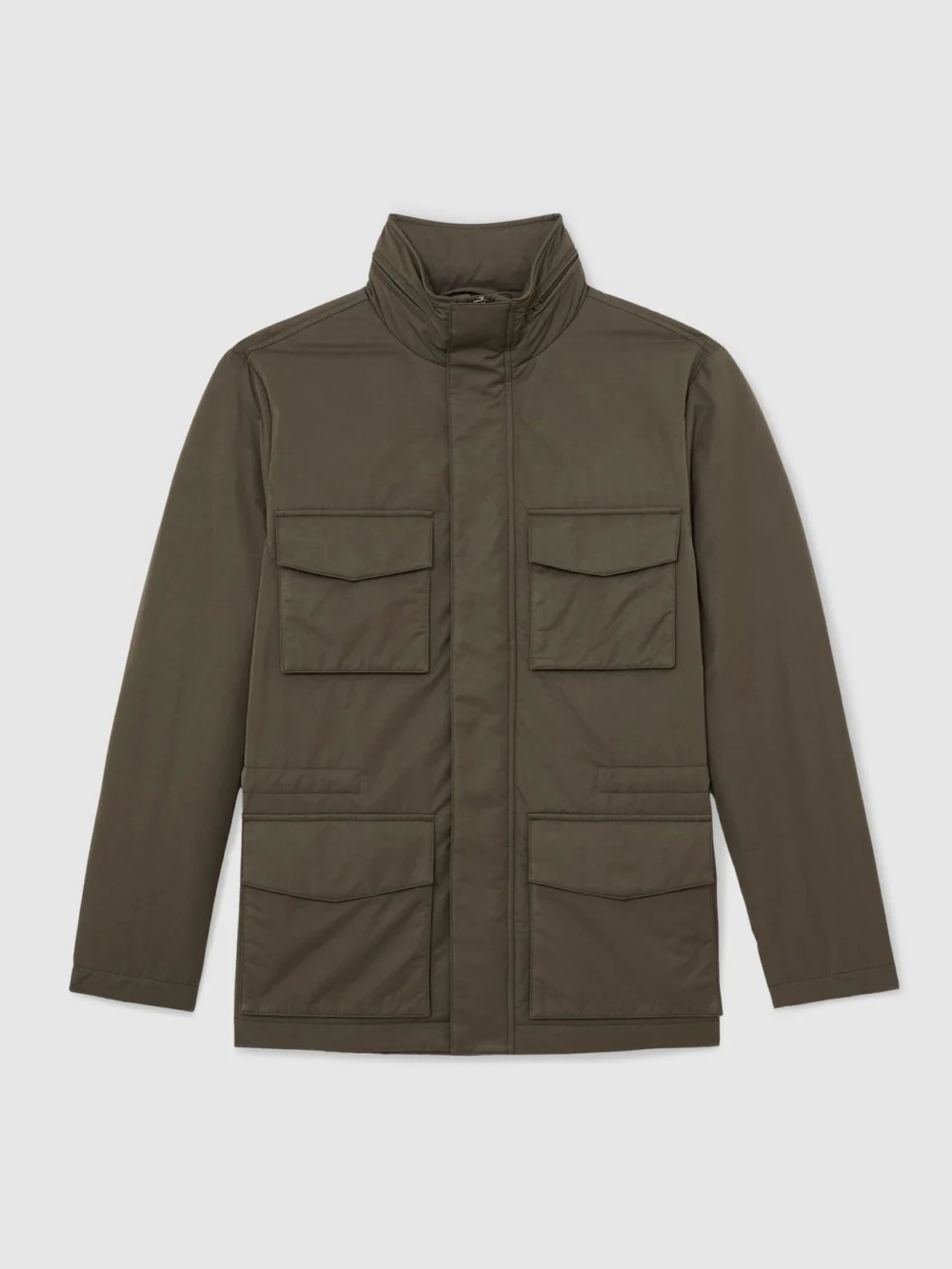Reiss Khaki Green Cotton-blend Padded Four-pocket Jacket, view 2