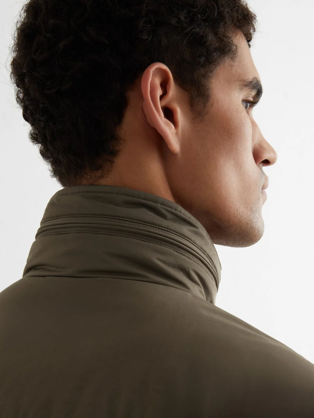 Reiss Khaki Green Cotton-blend Padded Four-pocket Jacket, view 4