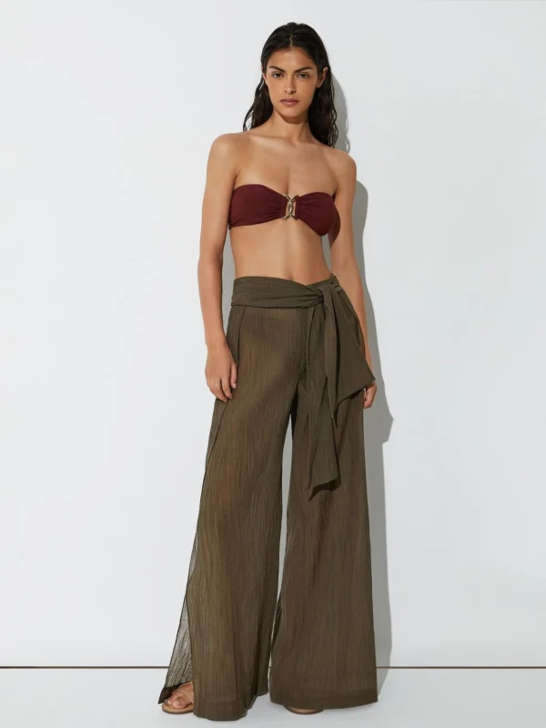Reiss Khaki Green Cotton-blend Plissé Resort Trousers